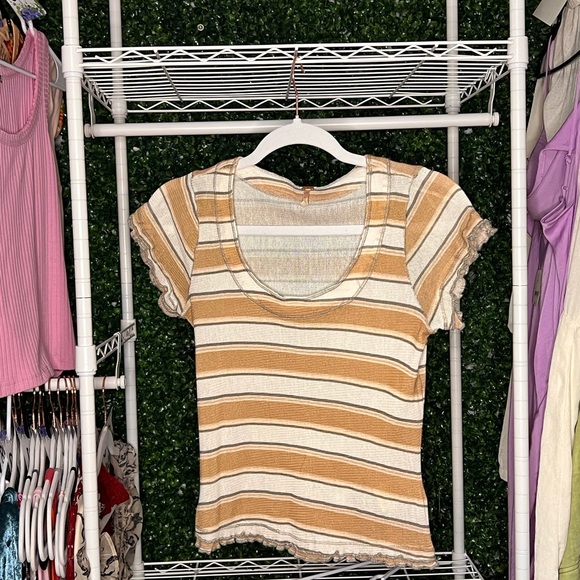 Free People Striped Ruffle Top XS - Picture 2 of 2